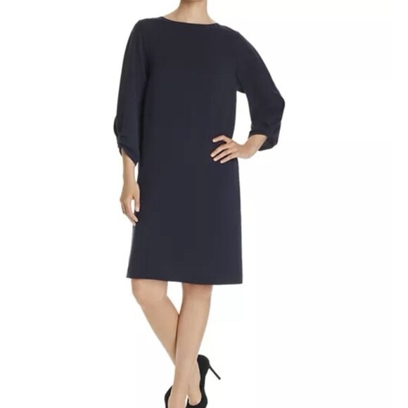 Lafayette 148 New York Wynona Finesse Crepe Shift Dress Black $598 - Picture 1 of 11